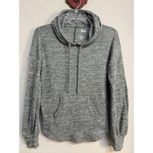 SO Womens XL Green Ribbed Pullover Hooded Sweater Blouse with Pocket! A606